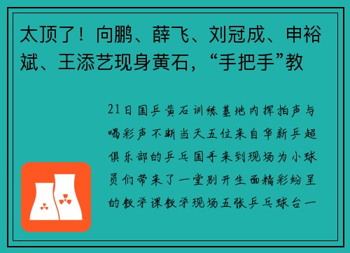 太顶了！向鹏、薛飞、刘冠成、申裕斌、王添艺现身黄石，“手把手”教学→
